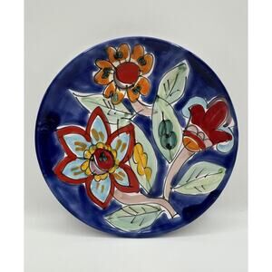 Hand Painted Blue Floral 10” Plate Made in Italy for Macy's Colorful Flowers